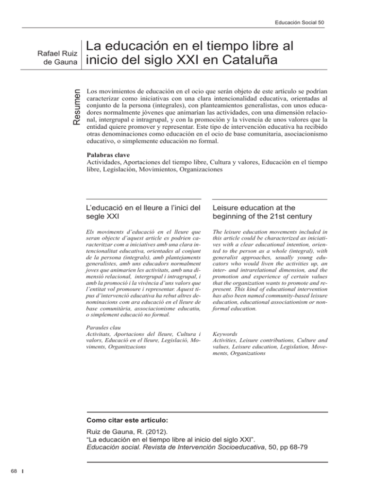 La educación en el tiempo libre al inicio del siglo XXI en