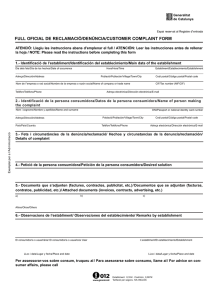 full oficial de reclamació/denúncia/customer complaint form