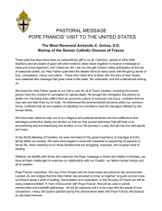 PASTORAL MESSAGE POPE FRANCIS` VISIT TO THE UNITED