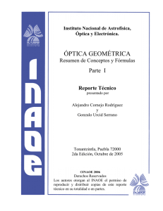 Optica Geometrica: Resumen de Conceptos y Fórmulas (I)