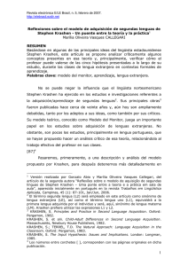 Reflexiones sobre el modelo de adquisición de segundas lenguas