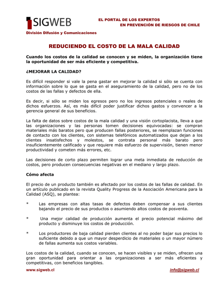 Reduciendo El Costo De La Mala Calidad