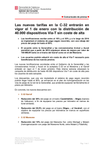 Las nuevas tarifas en la C-32 entrarán en vigor el 1 de enero con la