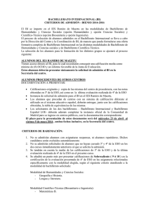 BACHILLERATO INTERNACIONAL (BI) CRITERIOS DE ADMISIÓN