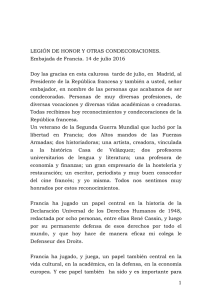 1 LEGIÓN DE HONOR Y OTRAS CONDECORACIONES. Embajada