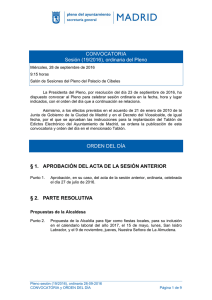 CONVOCATORIA Sesión (19/2016), ordinaria del Pleno ORDEN