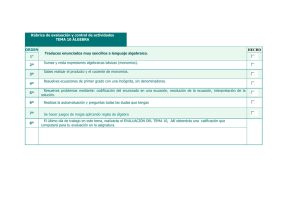 Rúbrica de evaluación y control de actividades TEMA 10 ÁLGEBRA