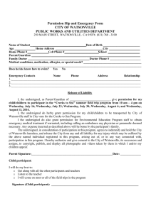 Permission Slip and Emergency Form CITY OF WATSONVILLE