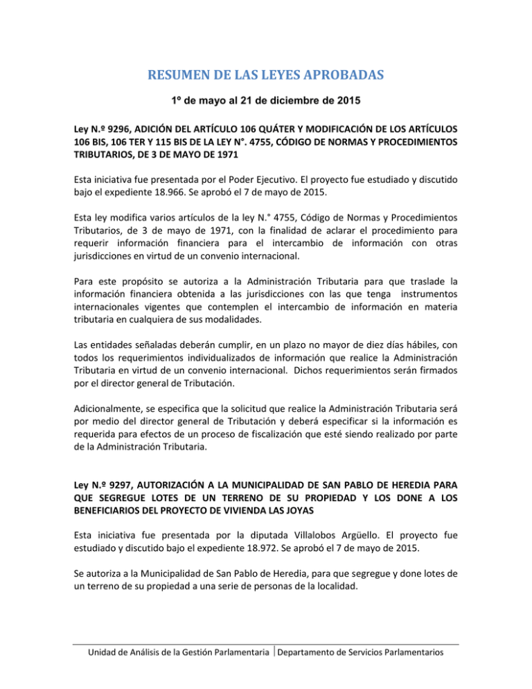 Resumen De Las Leyes Aprobadas