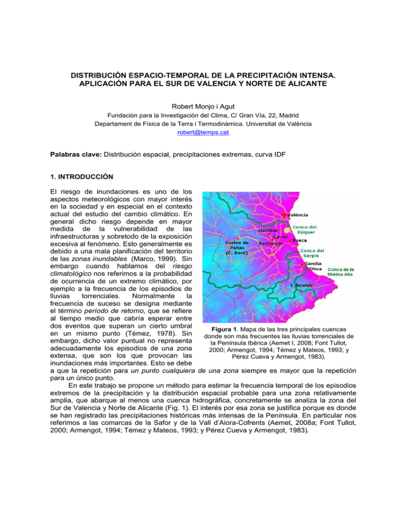 distribución espacio temporal de la precipitación intensa aplicación