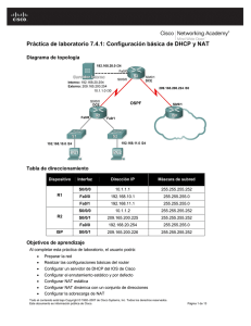Práctica de laboratorio 7.4.1: Configuración básica de DHCP y NAT