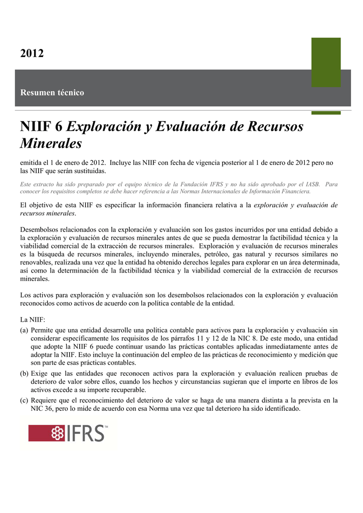 Niif Exploracion Y Evaluacion De Recursos Minerales Pdf