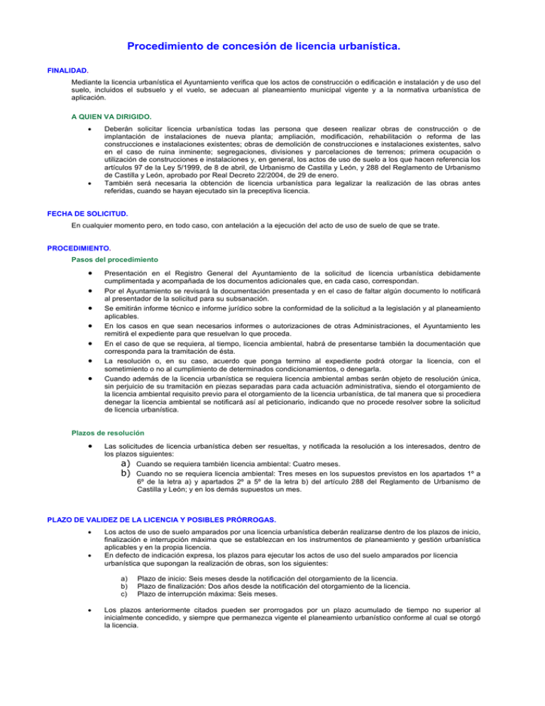 Procedimiento de concesión de licencia urbanística