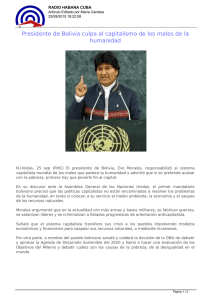 Presidente de Bolivia culpa al capitalismo de los males de la