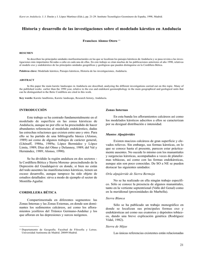 Historia y desarrollo de las investigaciones sobre modelado kárstico