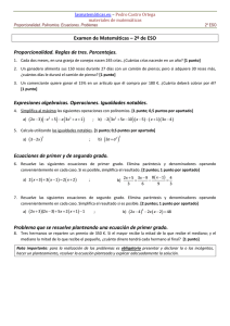 Examen de Matemáticas – 2º de ESO Proporcionalidad. Reglas de