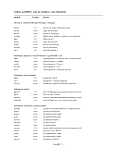 Archivo CUADRO A: Lista de variables y especificaciones