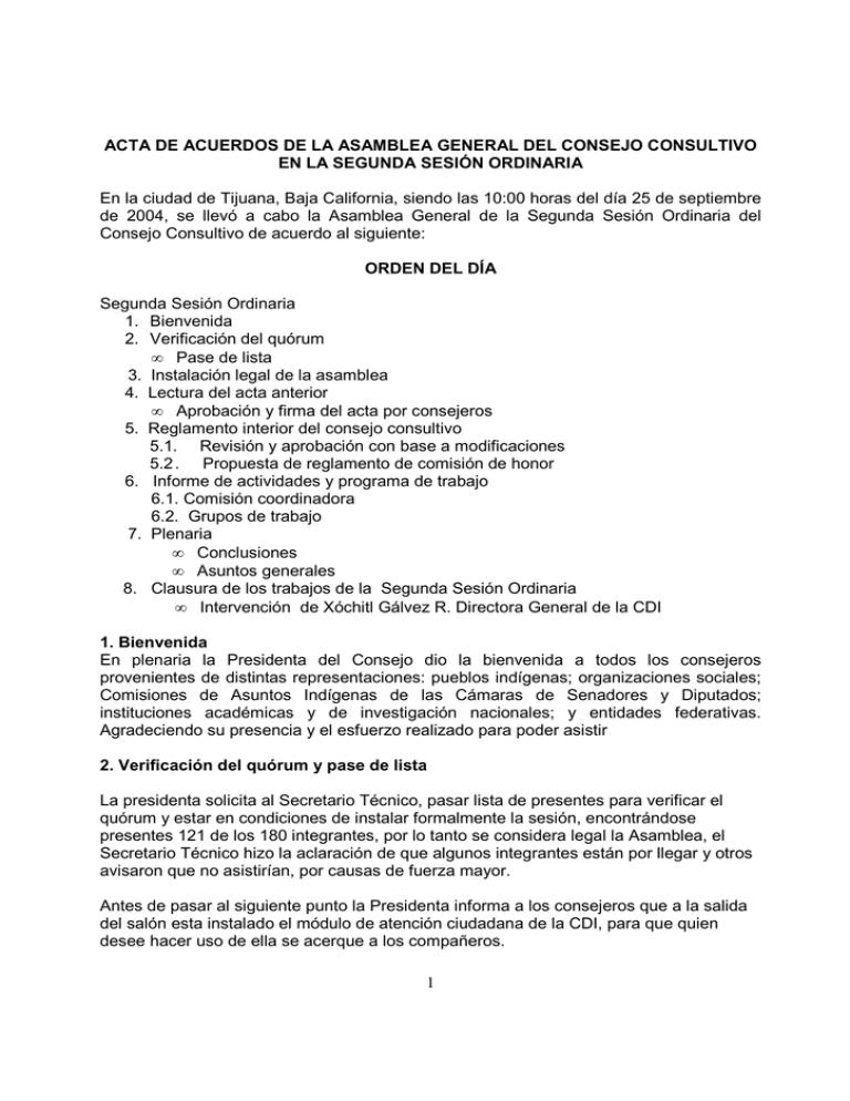 Acta De Acuerdos De La Asamblea General A Sesion