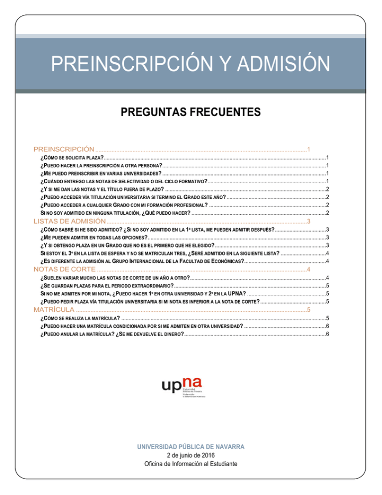 preinscripción y admisión Universidad Pública de Navarra