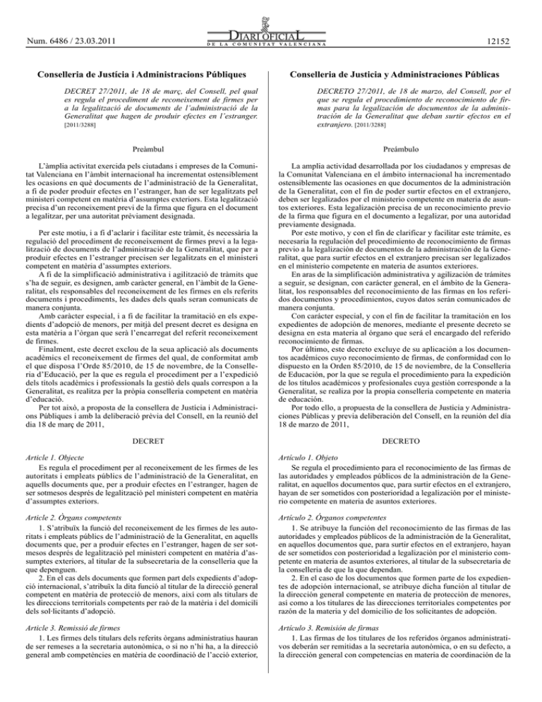 Decret Diari Oficial De La Comunitat Valenciana