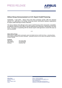 Airbus Group Announcement on U.K. Export Credit Financing