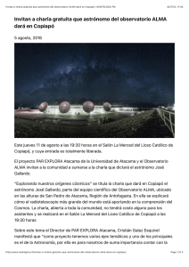 Invitan a charla gratuita que astrónomo del observatorio ALMA dará