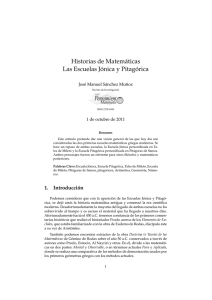 Historias de Matemáticas Las Escuelas Jónica y Pitagórica