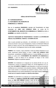 EXP. RQ1020/2016 CÉDULA DE NOTIFICACIÓN OF. ITAIPISE