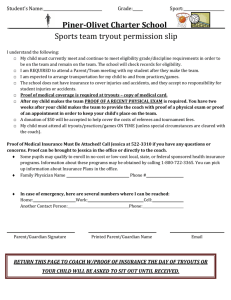 Piner-Olivet Charter School Sports team tryout permission slip