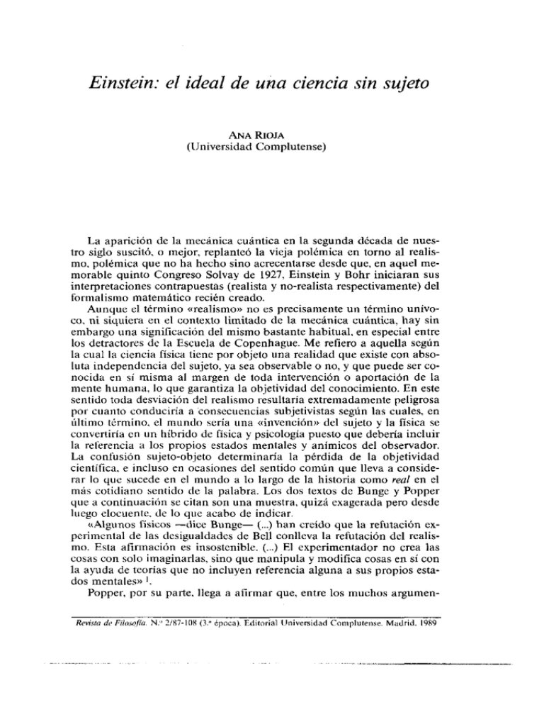 Einstein El Ideal De Una Ciencia Sin Sujeto