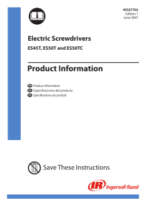 Product Information Manual, Electric Screwdrivers