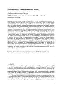 Zoological Record And Registration Of New Names In Zoology