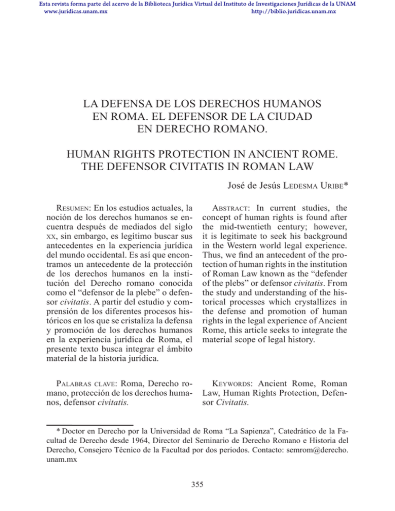 La Defensa De Los Derechos Humanos En Roma El Defensor