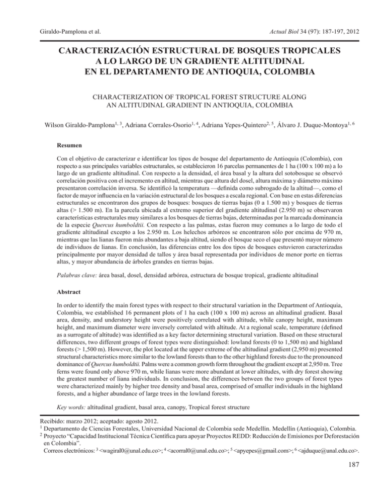 CARACTERIzACIÓN ESTRUCTURAL DE BOSQUES TROPICALES