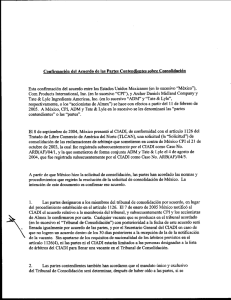 Conﬁrmación del Acuerdo de las Partes Contendíentes