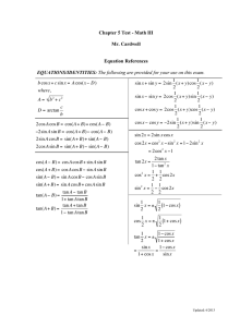 Ch5 Test – Equation Sheet