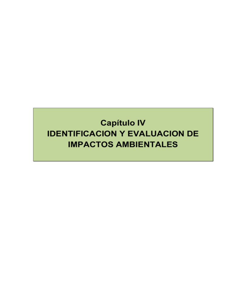 Cap Tulo Iv Identificacion Y Evaluacion De Impactos