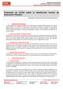 Propuesta de CCOO sobre la distribución horaria de Educación