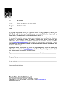 Delbe Management Co., Inc., AAMC Subject: Electronic Notice Date