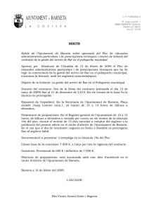 EDICTE Edicte de l`Ajuntament de Barxeta sobre aprovació del Plec