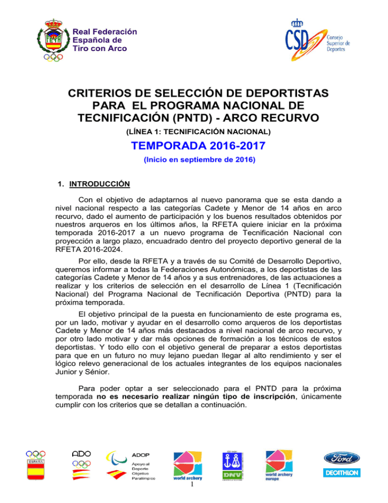 CRITERIOS DE SELECCIÓN DE DEPORTISTAS PARA EL