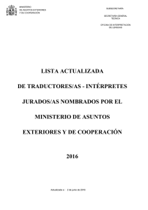 Lista actualizada de traductores/as intérpretes jurados/as