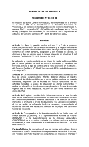 BANCO CENTRAL DE VENEZUELA RESOLUCIÓN N° 16-03