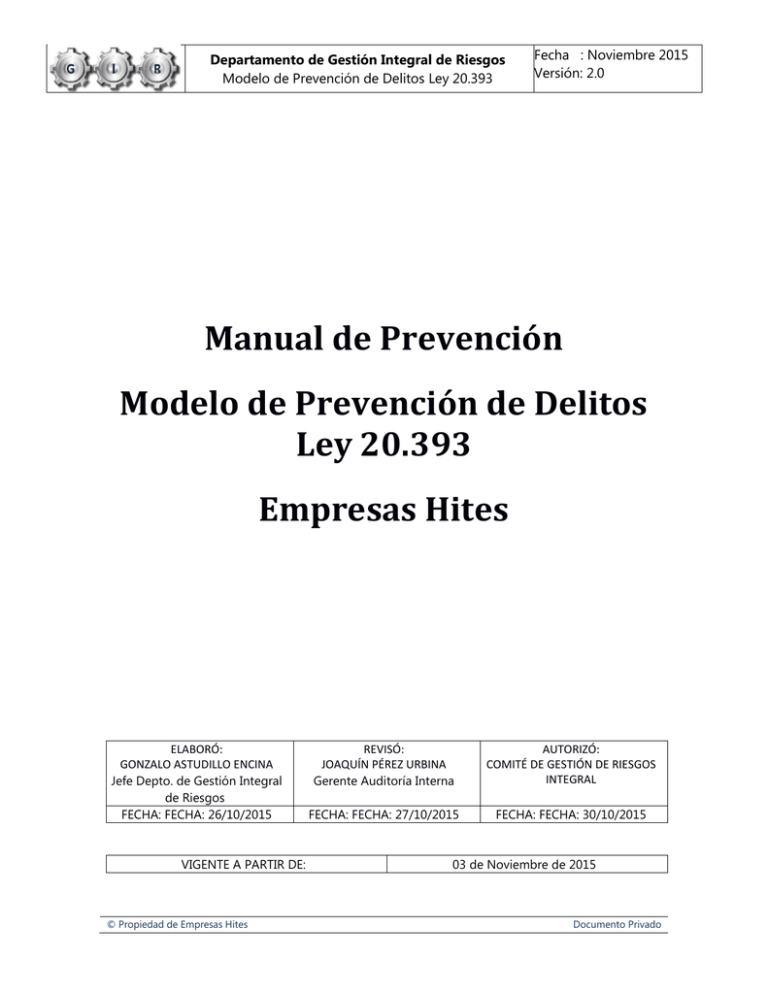 Manual De Prevenci N Modelo De Prevenci N De Delitos Ley