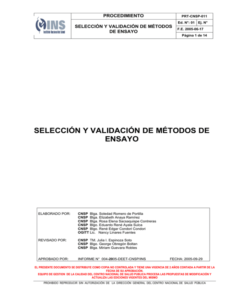 selección y validación de métodos de ensayo