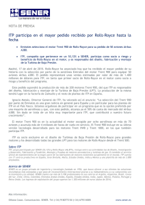 ITP participa en el mayor pedido recibido por Rolls