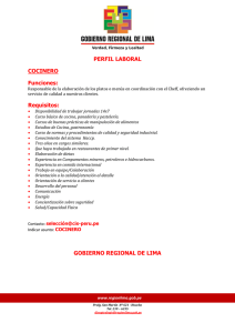 PERFIL LABORAL COCINERO Funciones: Requisitos: GOBIERNO