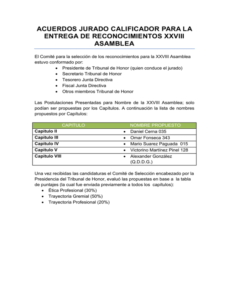 Reconocimientos Xxviii Asamblea