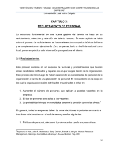 CAPÍTULO 3: RECLUTAMIENTO DE PERSONAL 3.1 Reclutamiento.