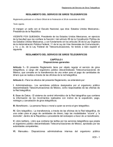 XCII - 1 REGLAMENTO DEL SERVICIO DE GIROS TELEGRÁFICOS